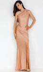 Natural Waistline One Shoulder Pleated Slit Fitted Ruched Asymmetric Fit-and-Flare Sheath Floor Length Sheath Dress with a Brush/Sweep Train