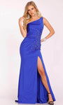 One Shoulder Sleeveless Natural Waistline Sheath Beaded Slit Open-Back Asymmetric Ruched Sheath Dress/Prom Dress with a Brush/Sweep Train