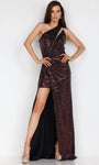 Natural Waistline One Shoulder Sleeveless Short Sequined Slit Cutout Asymmetric Illusion Gathered Ruched Beaded Sheath Sheath Dress/Prom Dress with a Brush/Sweep Train