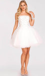 A-line Strapless Tulle Natural Waistline Beaded Fitted Open-Back Hidden Back Zipper Cocktail Short Dress With Ruffles