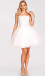 A-line Strapless Tulle Natural Waistline Beaded Fitted Hidden Back Zipper Open-Back Cocktail Short Dress With Ruffles
