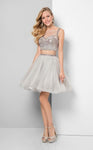 A-line Sweetheart Illusion Beaded Natural Waistline Short Sleeveless Prom Dress