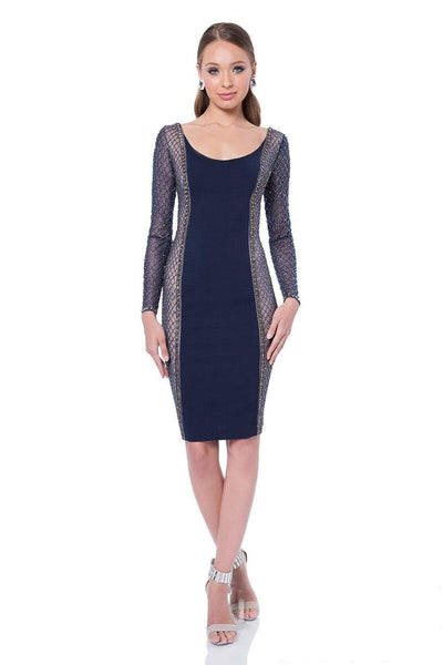 Scoop Neck Polyester Sheath Beaded Sheer Semi Sheer Illusion Natural Waistline Cocktail Short Sheath Dress/Evening Dress