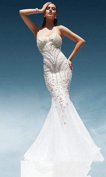 Strapless Sweetheart Mermaid Natural Waistline Polyester Open-Back Fitted Dress With Pearls