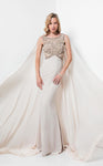 Bateau Neck Floor Length Sleeveless Natural Waistline Flower(s) Beaded Mermaid Evening Dress/Mother-of-the-Bride Dress