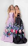 A-line Strapless Sweetheart Open-Back Pleated Banding Corset Natural Waistline Floor Length Floral Print Polyester Ball Gown Prom Dress