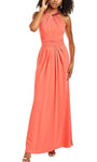 A-line Natural Waistline Halter High-Neck Hidden Back Zipper Ruched Beaded Floor Length Dress