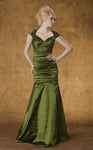 Floor Length Natural Waistline Gathered Wrap Ruched Queen Anne Neck Sweetheart Mermaid Cap Sleeves Evening Dress