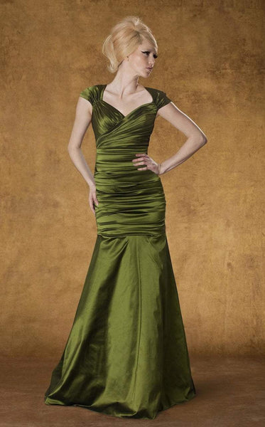 Floor Length Natural Waistline Cap Sleeves Queen Anne Neck Sweetheart Mermaid Gathered Ruched Wrap Evening Dress