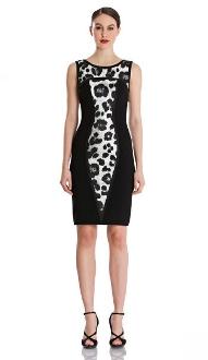 Sophisticated Sleeveless Ponte Sheath Natural Waistline Pencil-Skirt Cocktail Above the Knee Animal Leopard Print Jeweled Neck Sheath Dress/Party Dress