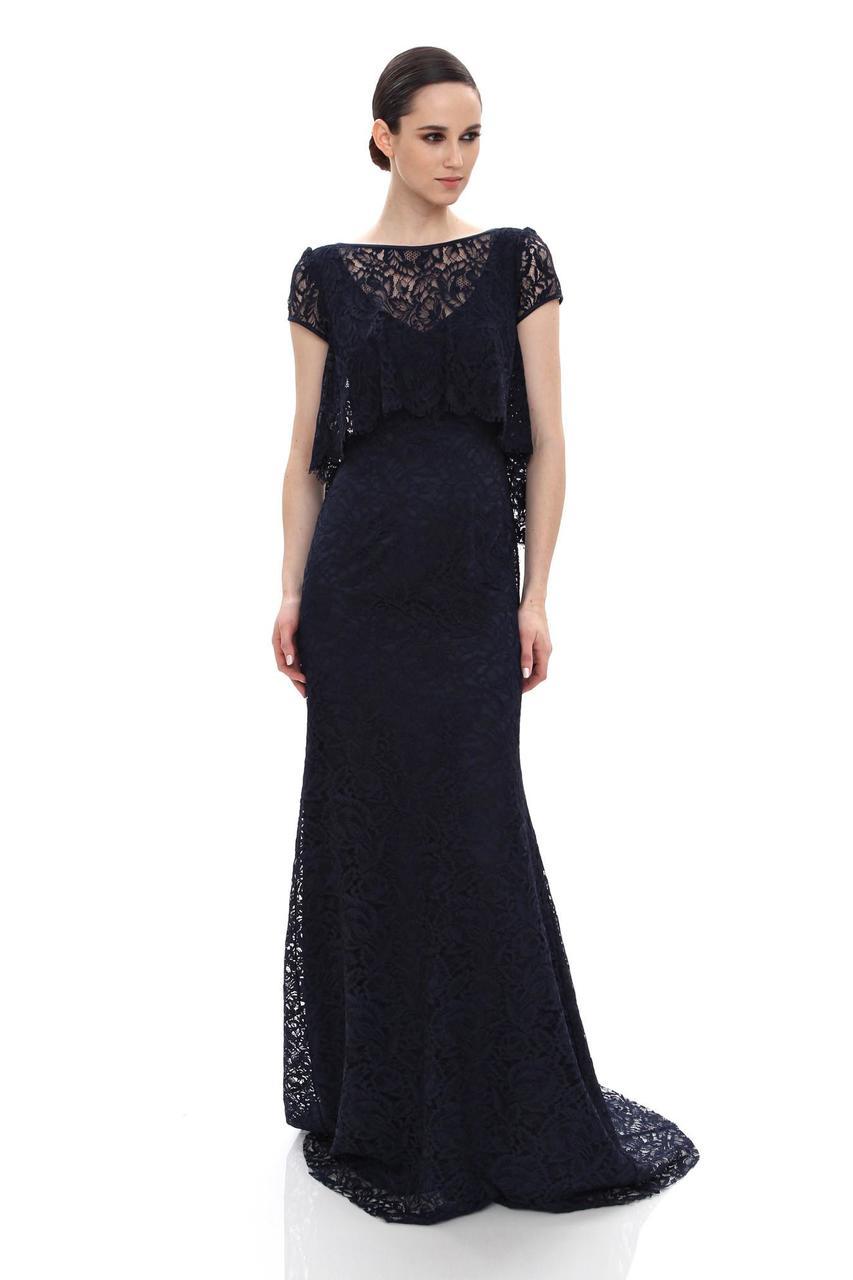 Theia - 882445 Lace Bateau Neck Cap Sleeves Trumpet Dress
