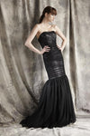 Strapless Sweetheart Natural Waistline Open-Back Fitted Mesh Sheer Sequined Wrap Mermaid Evening Dress with a Brush/Sweep Train