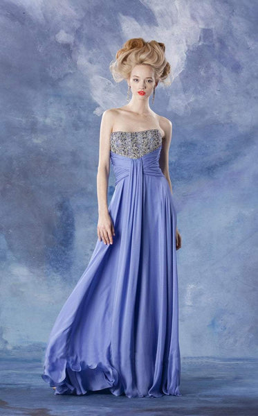 A-line Strapless Beaded Fitted Straight Neck Empire Waistline Evening Dress