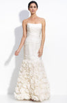 Strapless Sweetheart Ruched Open-Back Applique Goddess Floor Length Mermaid Natural Waistline Dress With Ruffles