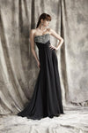 Sophisticated A-line Strapless Straight Neck Back Zipper Sequined Open-Back Ruched Silk Empire Waistline Dress With Pearls