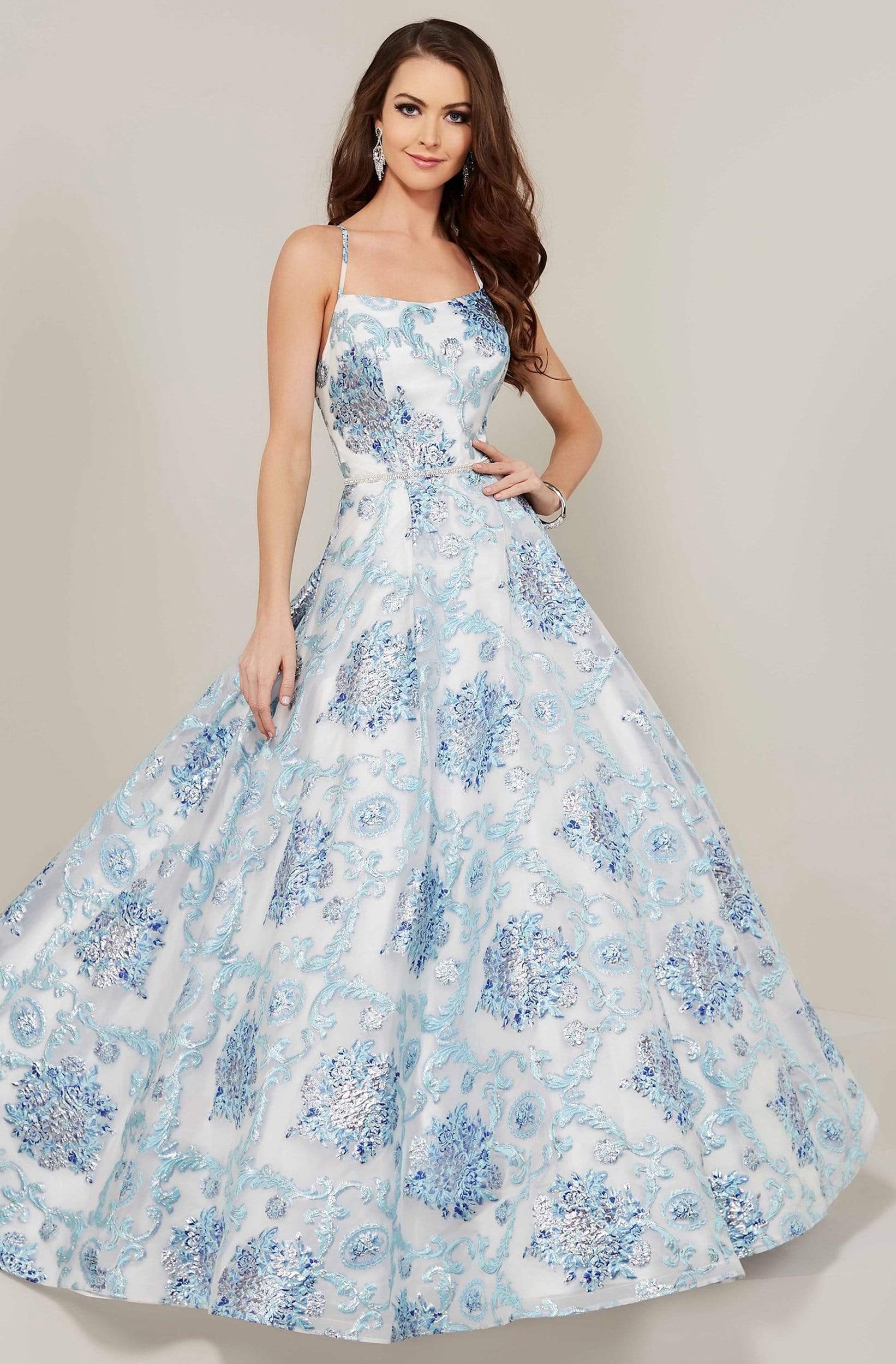 Tiffany Designs - 16340 Scoop Neck Brocade Organza A-line Dress
