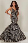 Sleeveless General Print Sequined Sheer Open-Back Wrap Back Zipper Mermaid Plunging Neck Sweetheart Natural Waistline Dress with a Court Train