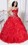 Strapless Sweetheart Dropped Waistline Floor Length Ruched Jeweled Open-Back Fitted Gathered Wrap Sheer Pleated Dress With Rhinestones and a Sash and Ruffles