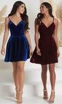 A-line V-neck Velvet Open-Back Back Zipper Pocketed Spaghetti Strap Natural Waistline Cocktail Short Homecoming Dress