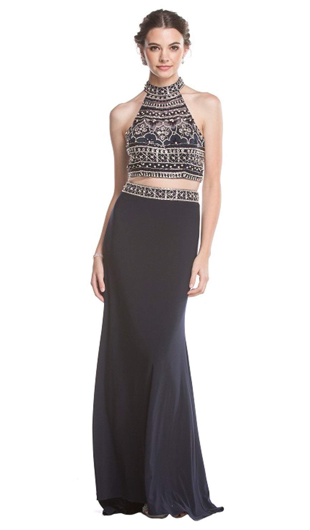 Aspeed Design - Two Piece Beaded High Halter Evening Gown

