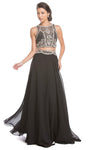 Sexy Sophisticated A-line Sleeveless Bateau Neck Floor Length Natural Waistline Glittering Cutout Prom Dress with a Brush/Sweep Train