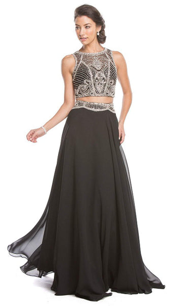 Sexy Sophisticated A-line Bateau Neck Natural Waistline Floor Length Sleeveless Cutout Glittering Prom Dress with a Brush/Sweep Train