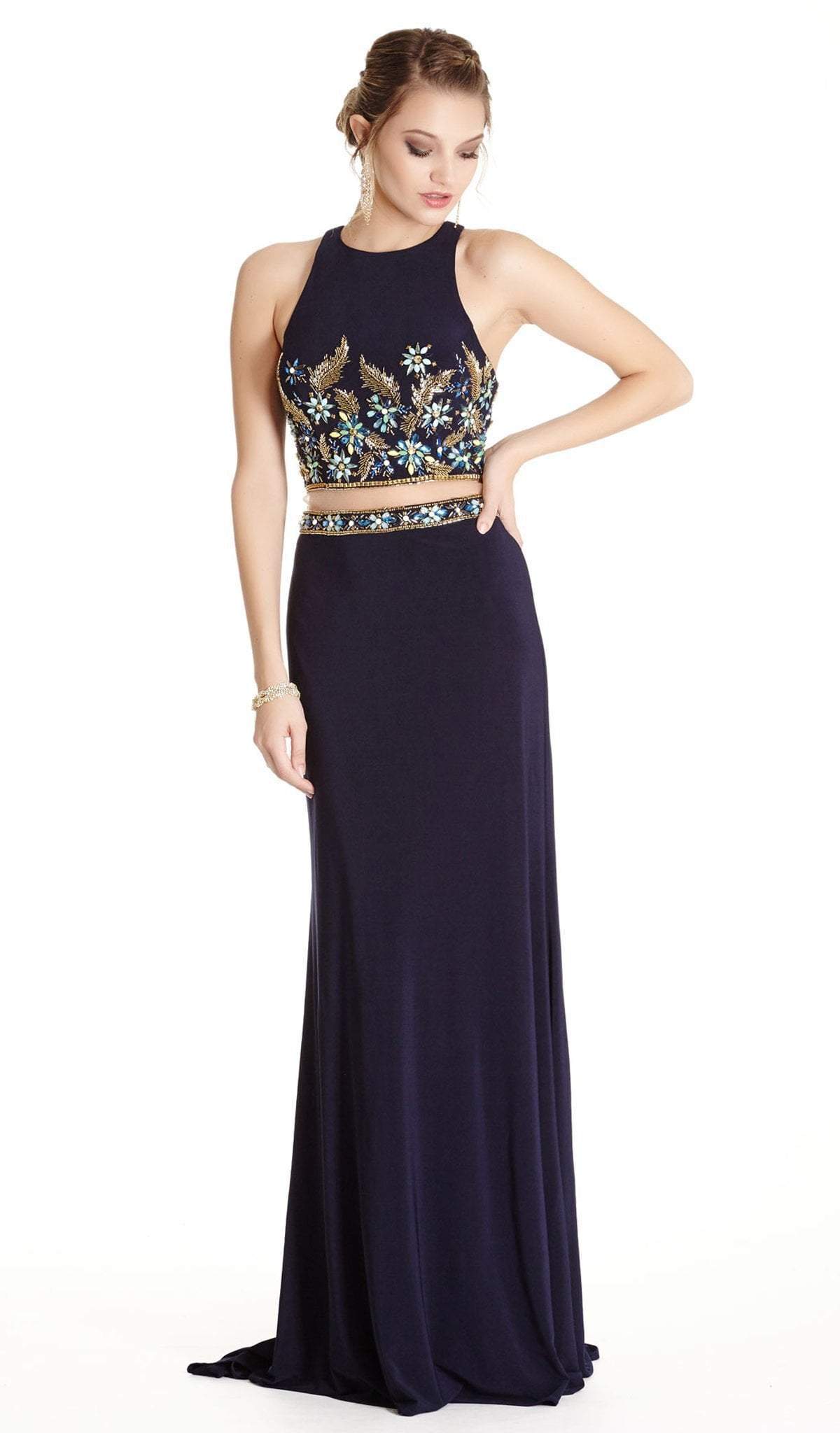 Aspeed Design - Two Piece Embroidered Halter Sheath Prom Dress
