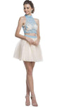 A-line Halter Sleeveless Natural Waistline Short Open-Back Homecoming Dress/Prom Dress