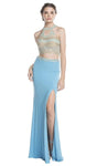 Natural Waistline Halter Sleeveless Sheath Cutout Slit Back Zipper Floor Length Sheath Dress/Prom Dress with a Brush/Sweep Train