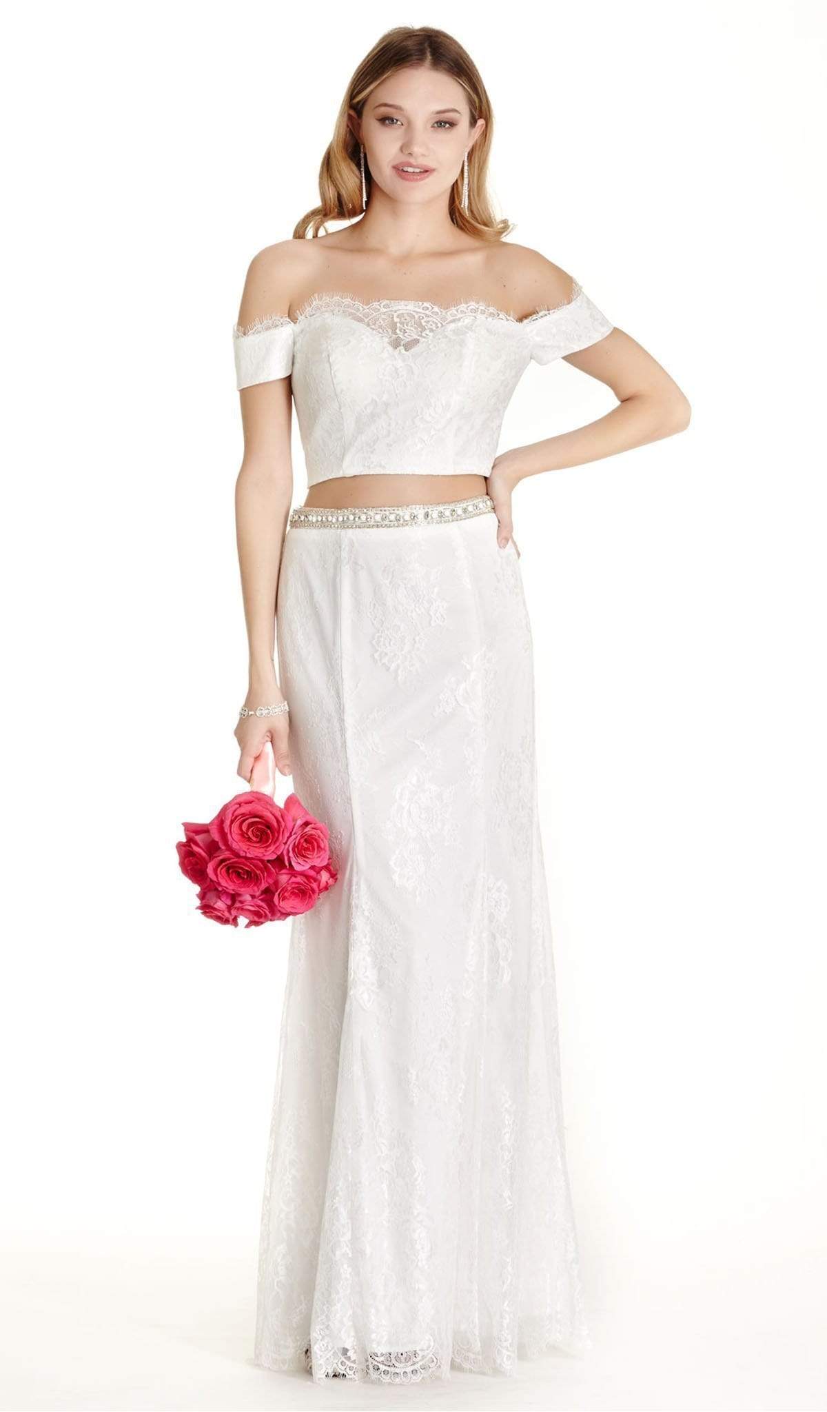 Aspeed Design - Two Piece Lace Off-Shoulder Sheath Prom Dress
