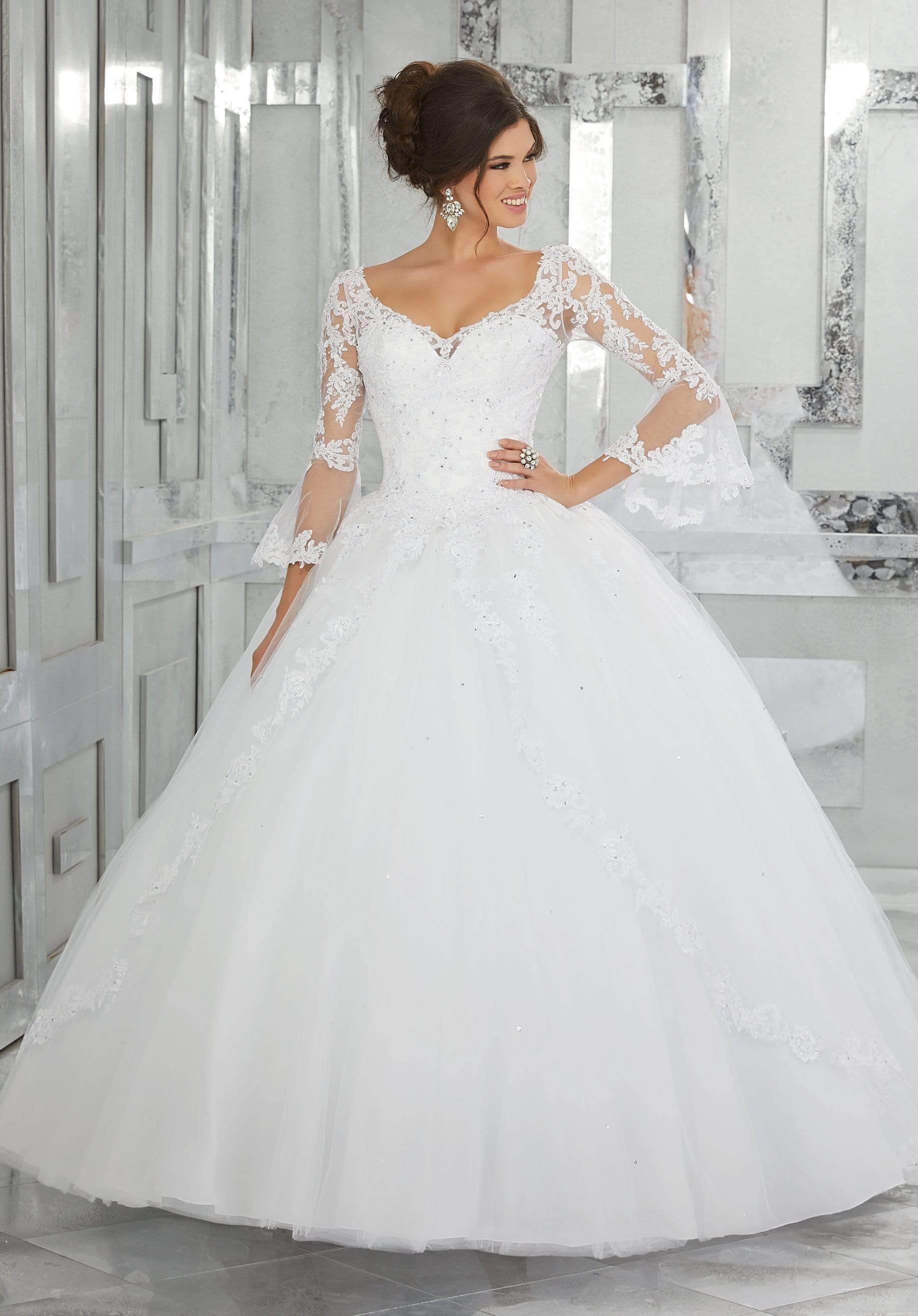 Vizcaya by Mori Lee - 60015 Sheer Bell Sleeve Embroidered Ballgown
