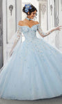 Natural Waistline Off the Shoulder Floor Length Tulle Applique Lace-Up Open-Back Beaded Ball Gown Evening Dress