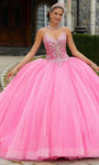 V-neck Natural Waistline Tulle Sleeveless Glittering Lace-Up Beaded Mesh Ball Gown Dress With a Bow(s) and Rhinestones