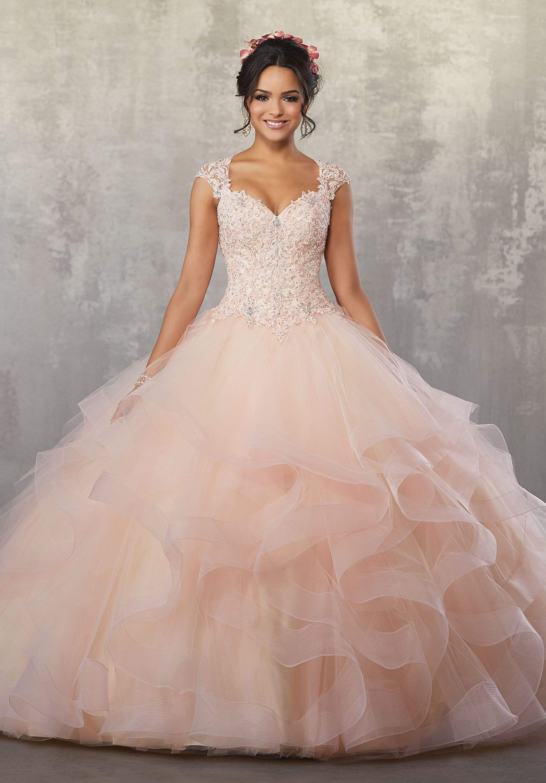 Vizcaya by Mori Lee - 89177 Beaded Lace V-neck Tulle Ballgown
