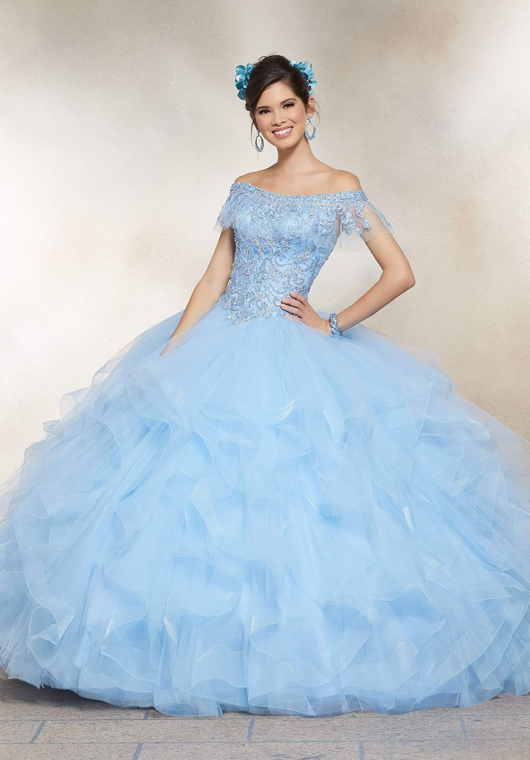 Vizcaya by Mori Lee - 89237 Off Shoulder Flounced Tulle Ballgown
