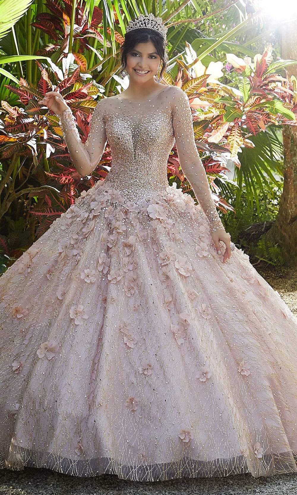 Vizcaya by Mori Lee - 89297 Jewel-Strewn Floral Appliqued Ballgown
