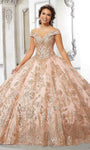 V-neck Floral Print Off the Shoulder Sweetheart Natural Waistline Floor Length Tulle Sequined Lace-Up Glittering Applique Beaded Quinceanera Dress with a Brush/Sweep Train