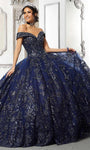 V-neck Sweetheart Floor Length Off the Shoulder Tulle Natural Waistline Floral Print Beaded Lace-Up Sequined Glittering Applique Quinceanera Dress with a Brush/Sweep Train