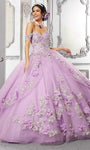 Off the Shoulder Tulle Floor Length Glittering Lace-Up Applique Open-Back Floral Print Natural Waistline Sweetheart Quinceanera Dress with a Brush/Sweep Train