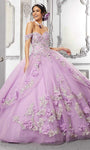 Floor Length Natural Waistline Off the Shoulder Tulle Lace-Up Open-Back Glittering Applique Floral Print Sweetheart Quinceanera Dress with a Brush/Sweep Train