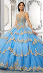 V-neck Floor Length Basque Waistline Beaded Applique Open-Back Lace-Up Glittering Ball Gown Evening Dress/Quinceanera Dress