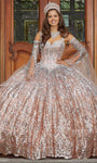 Basque Waistline Sweetheart Beaded Applique Glittering Back Zipper Lace-Up Bell Sleeves Sleeveless Quinceanera Dress with a Court Train With a Bow(s)