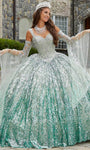 Basque Waistline Sweetheart Bell Sleeves Sleeveless Glittering Beaded Applique Lace-Up Back Zipper Quinceanera Dress with a Court Train With a Bow(s)