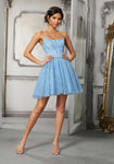 A-line Natural Waistline Fitted Keyhole Glittering Beaded Scoop Neck Sleeveless Short Dress