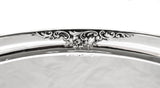 FINE ANTIQUE 925 STERLING SILVER CHASED OVAL SERVING PLATTER TRAY WITH HANDLES