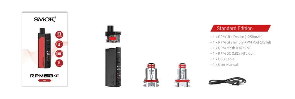 SMOK RPM Lite 1250mAh Pod System Starter Kit With 3.2ML Refillable RPM Pod