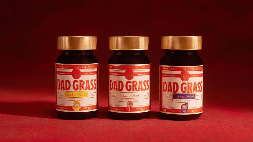 A selection of Dad Grass CBD gummies as shown on the brand website