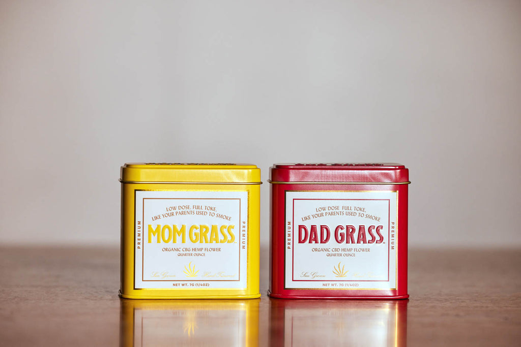 Dad Grass Organic CBD Hemp Flower Tin & Mom Grass Organic CBG Hemp Flower