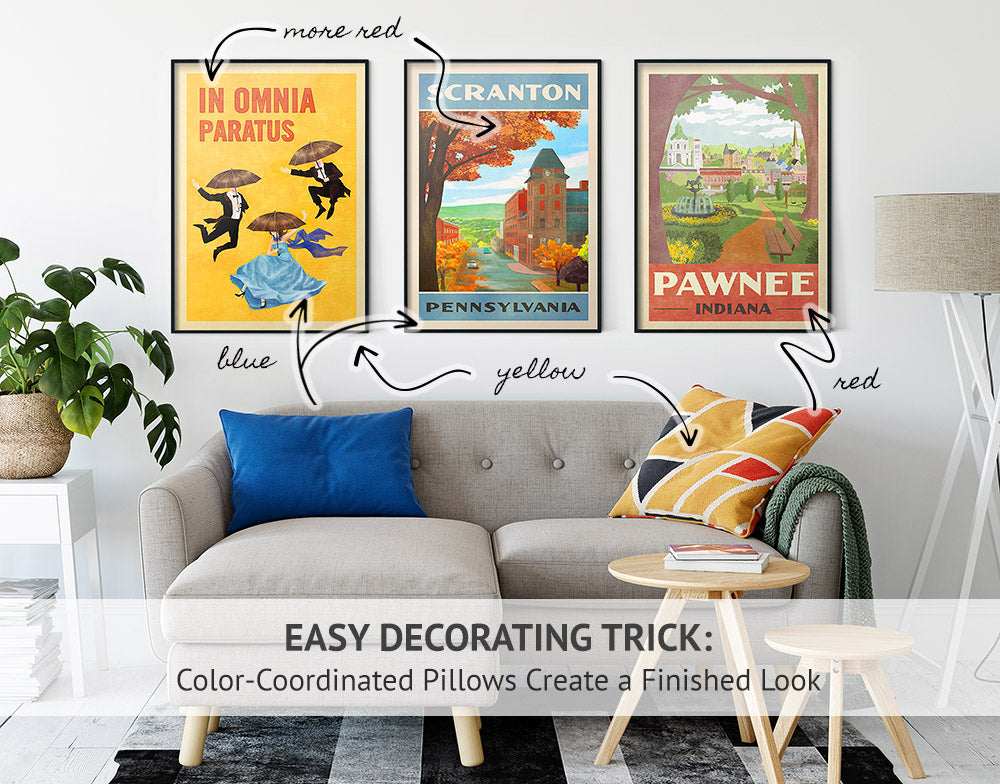 Room Decor Tips & Ideas: Decorating with Posters - Match Pillows with Color Palette