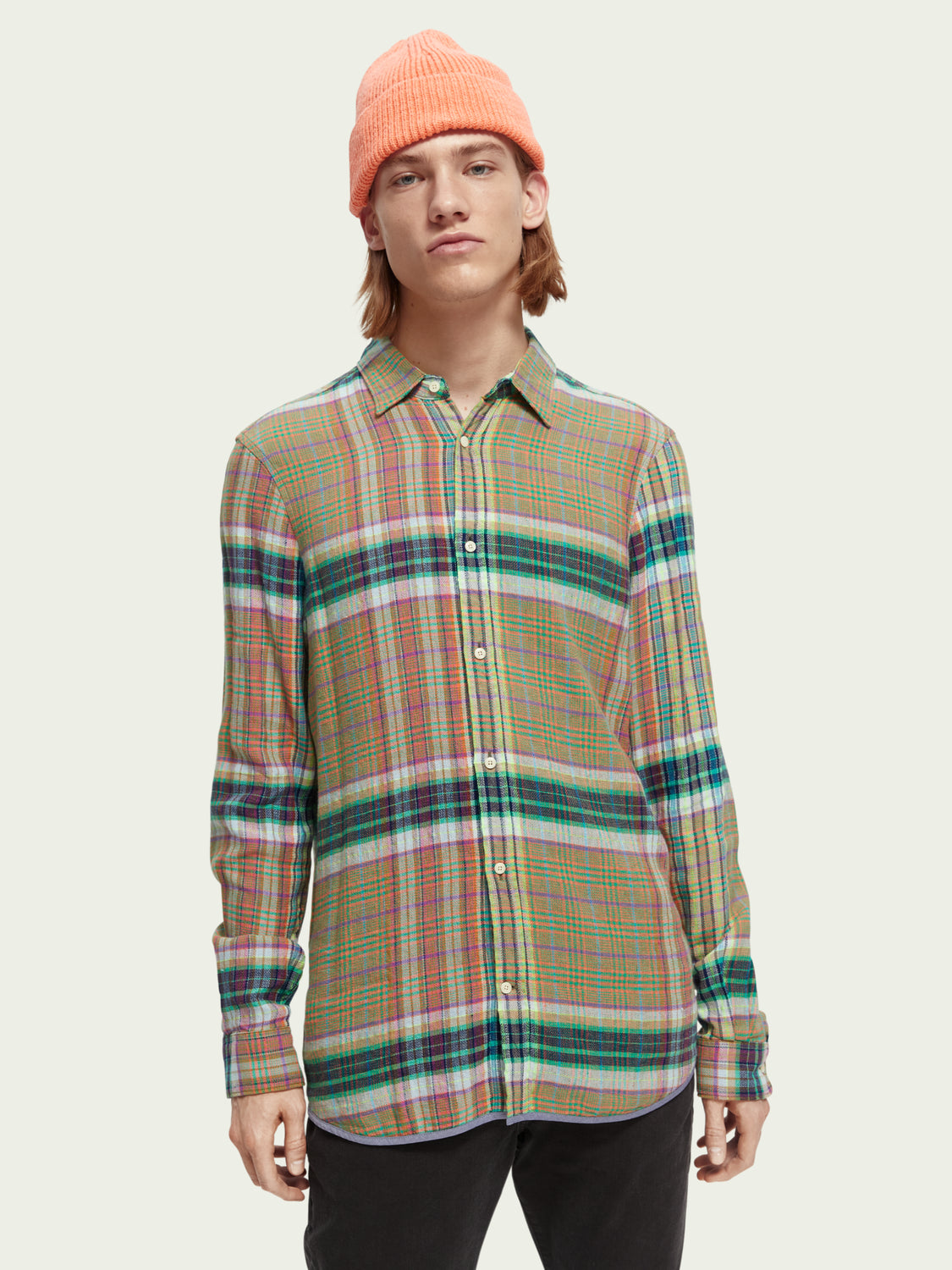 Scotch and Soda | Regular-fit lightweight checked flannel shirt in ...